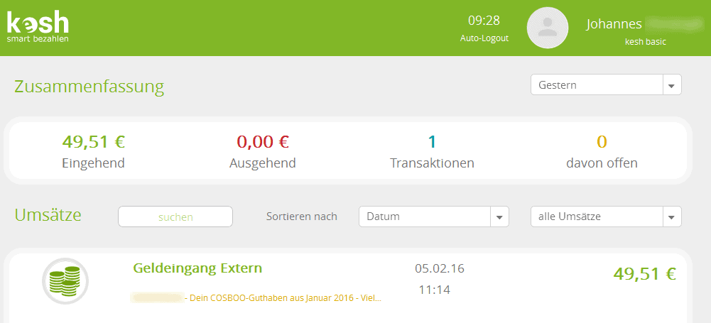 Quelle: Screenshot kesh-Account