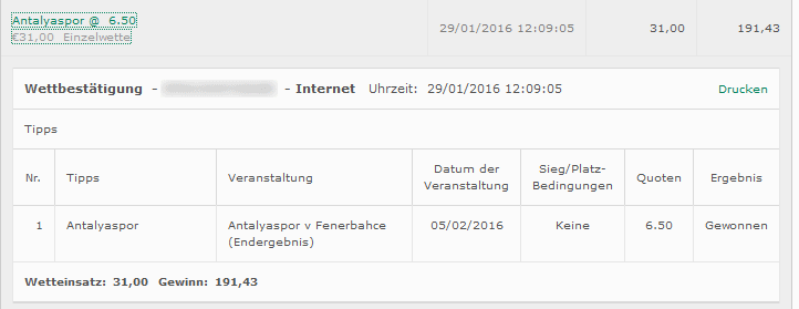 Wettbilanz bet365 Januar 2016