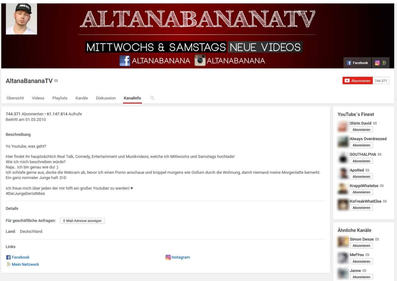 altanabananatv youtube verdienst