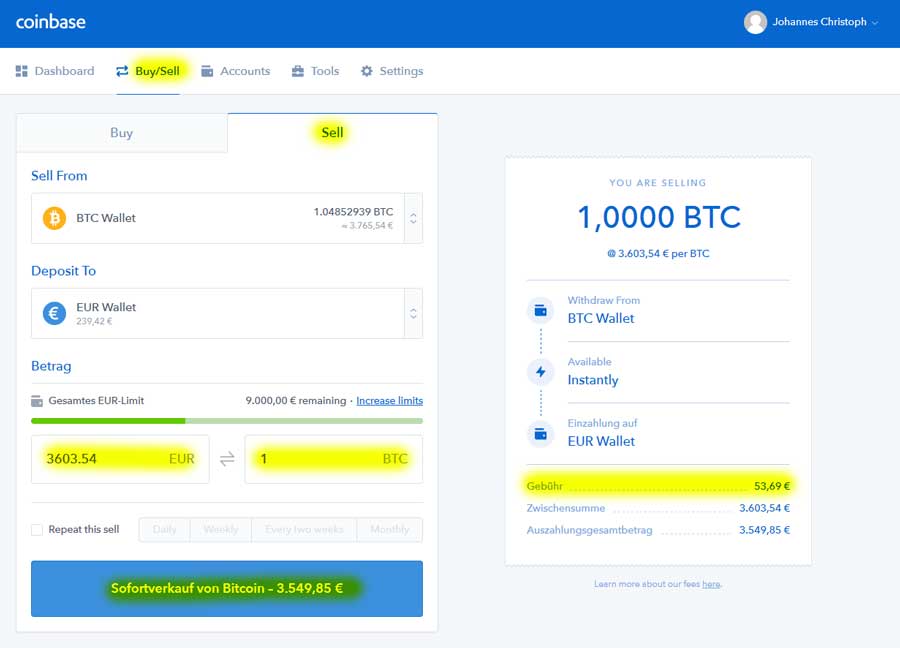 coinbase-bitcoin-verkaufen