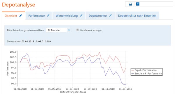 Der Chart meines Depots und der Benchmark in den letzten 12 Monaten