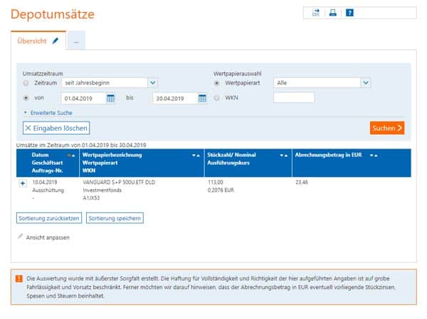 Meine Depot-Umsätze im April 2019