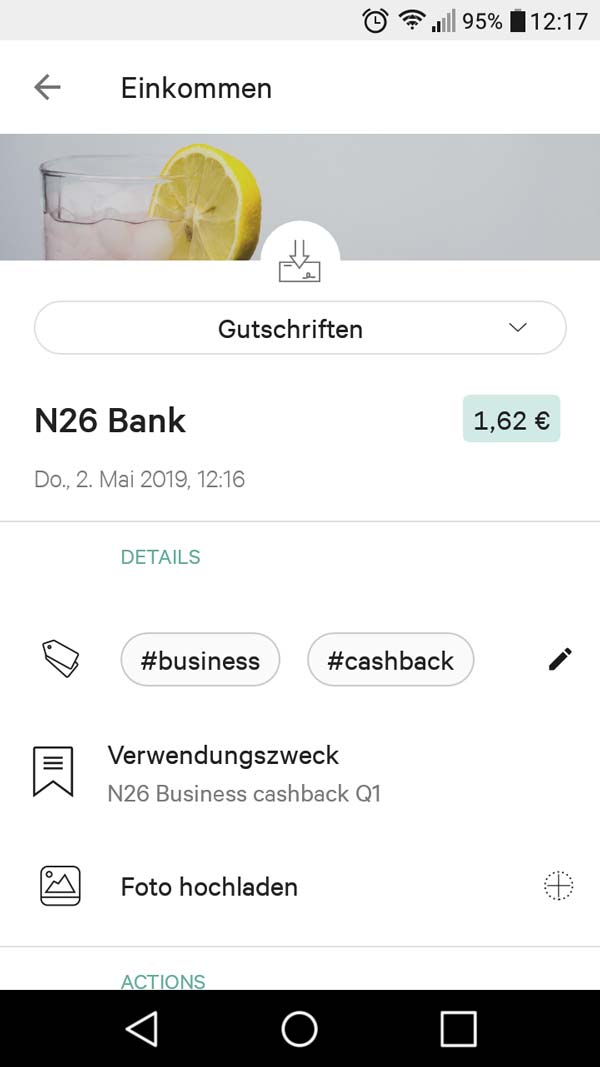 N26 Geschäftskonto Kredikarte Cashback