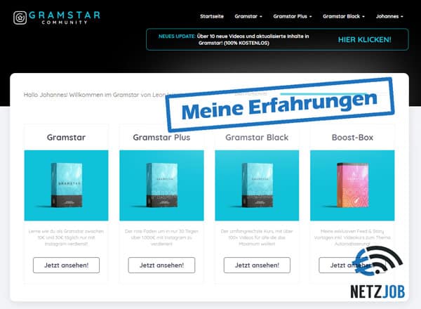 Screenshot Gramstar Community Erfahrungen im Backend des Videokurses von Leon Weidner