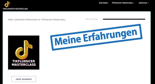 Tikfluencer Masterclass Erfahrungen als Screenshot