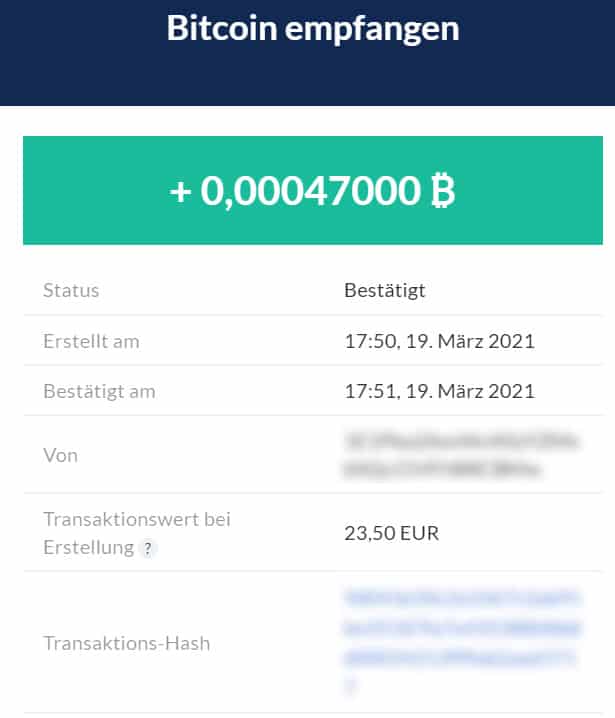 PrivaFund Auszahlung bei Bitwala