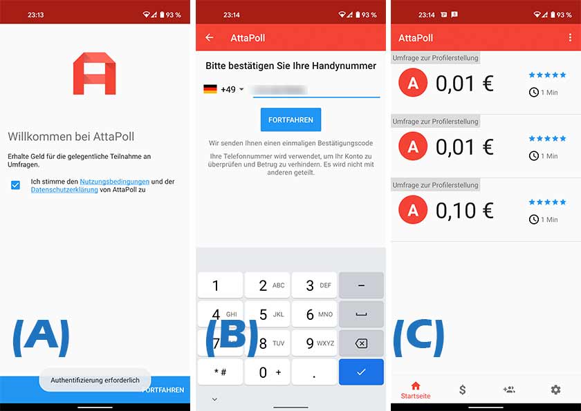 Screenshot AttaPoll App Registrierung