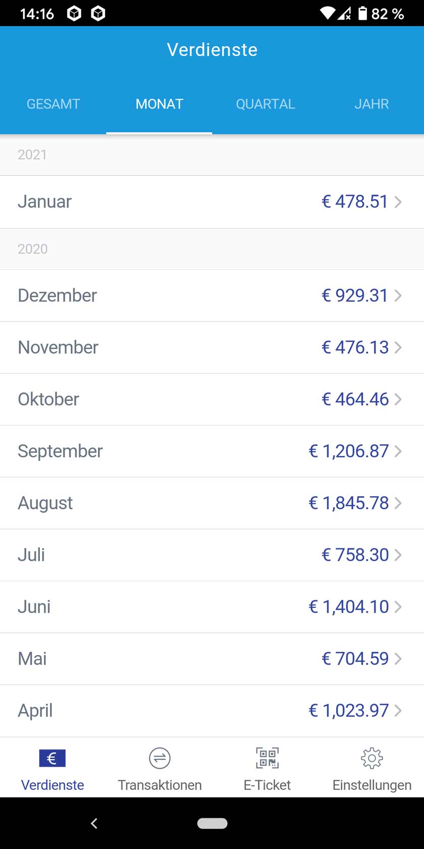 Screenshot 1% Club Einnahmen