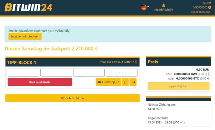 Nach der Registrierung bei Bitwin24 Dashboard 