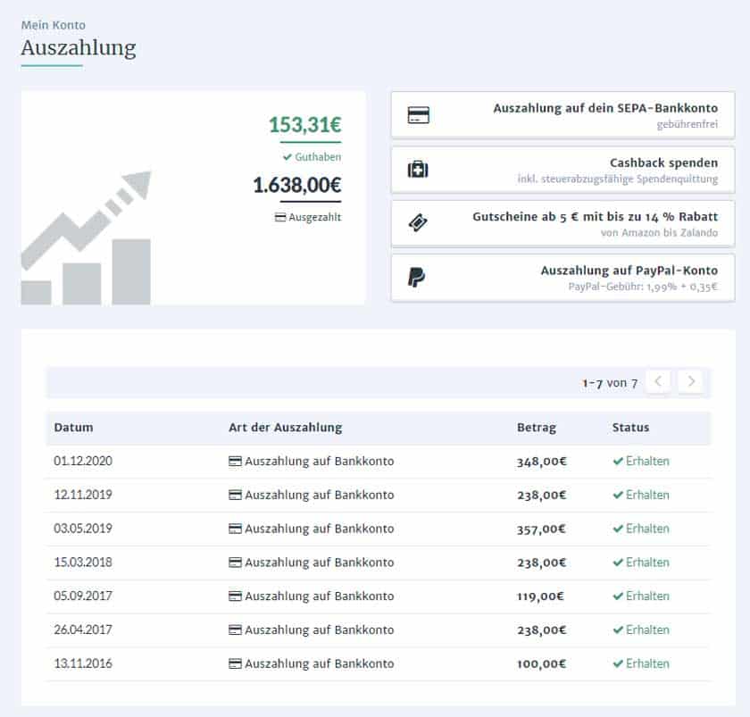 Screeshot Auszahlungen Getmore August 2021