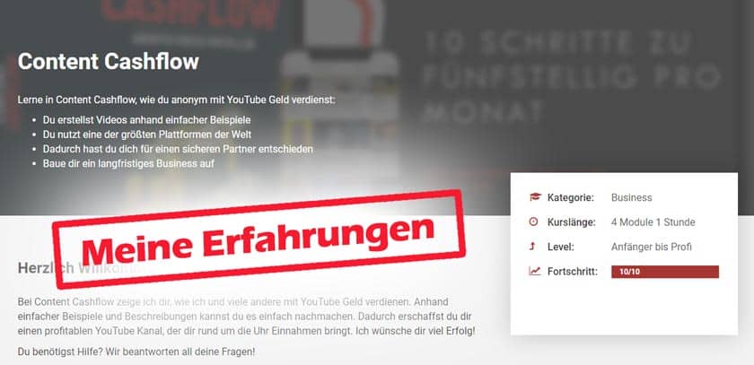 Screenshot Content Cashflow Erfahrungen