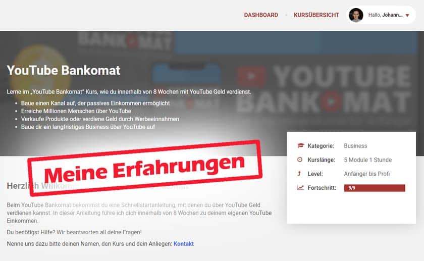 Screenshot: Meine YouTube Bankomat Erfahrungen