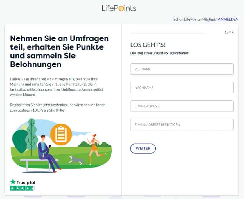 Screenshot LifePoints Registrierung der erste Schritt