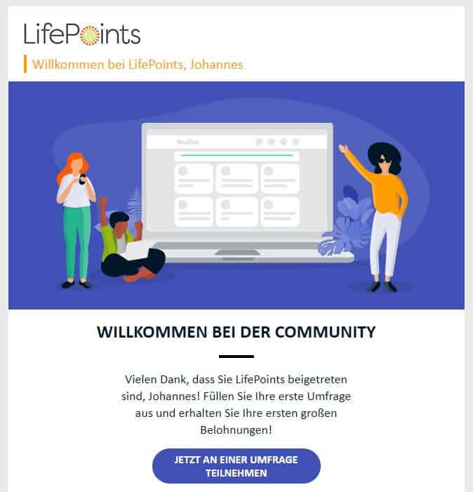 Screenshot LifePoints Registrierung Bestaetigung