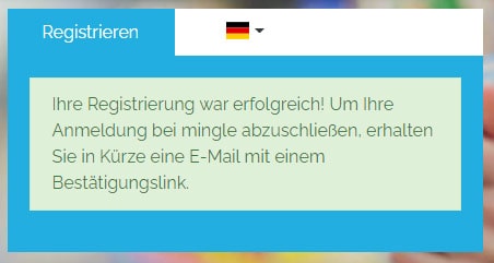 Screenshot Mingle Regisrierung Bestätigung