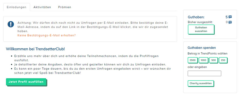 Screenshot TrendsetterClub E-Mail Registrierung