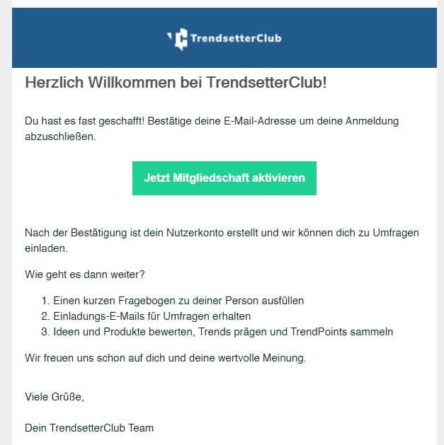 Screenshot E-Mail Registrierung TrendsetterClub