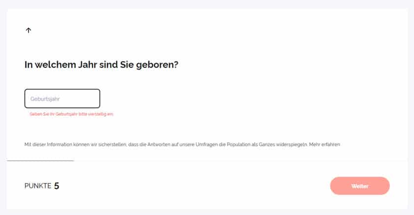 Screenshot YouGov Registrierung Eingabe des Geburtsdatums