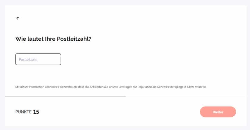 Screenshot: Eingabemaske für die Postleitzahl bei der Registierung auf YouGov 