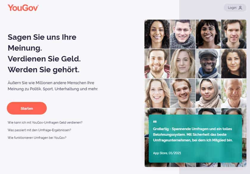 Screenshot YouGov Registrierung Startseite