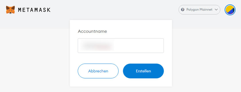 Screenshot MetaMask Account erstellen Namen vergeben