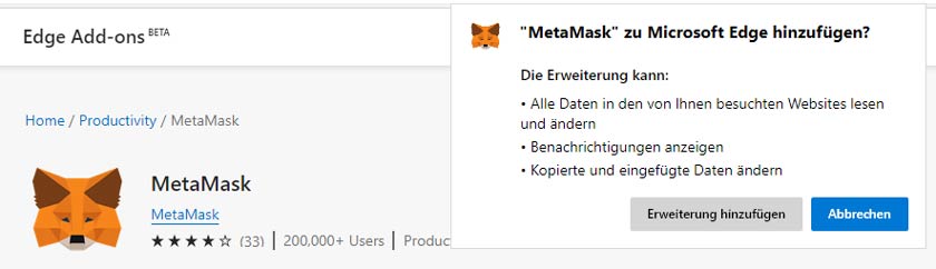 Screenshot MetaMask Anleitung Erweiterung hinzufügen