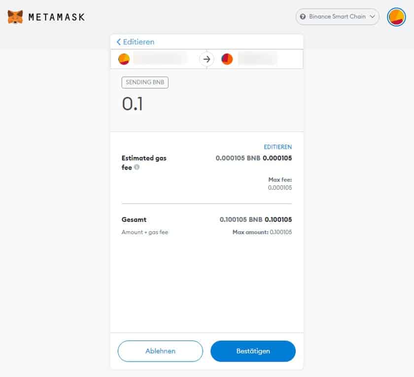 Screenshot MetaMask Transaktion bestätigen