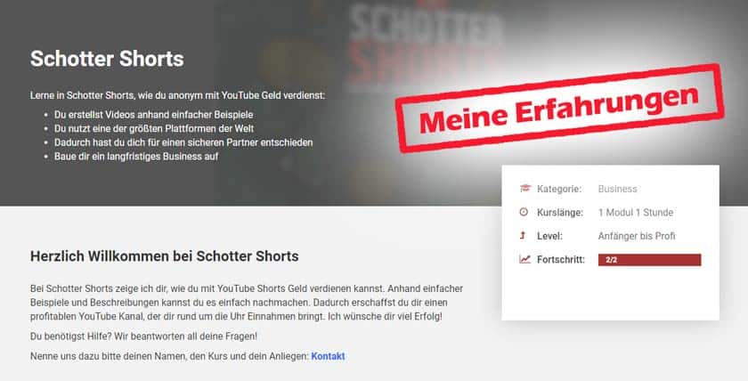 Screenshots zum Schotter Shorts Erfahrungsbericht auf www.netzjob.eu