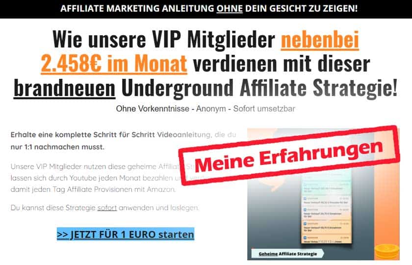 Screenshot der YouTube Shorts Affiliate Strategie Erfarhungen