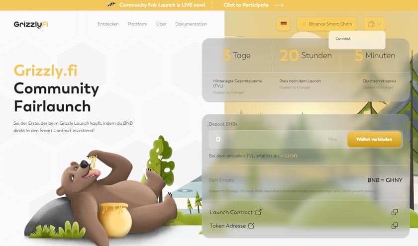 Screenshot Grizzlyfi Community Launch connecten