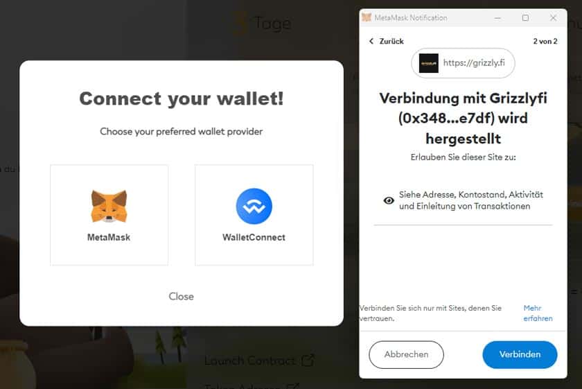 MetaMask mit Grizzly.fi verbinden