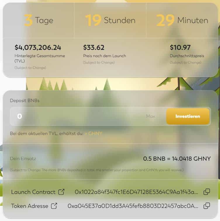 Abbildung meines ersten Investment in den Honey Token