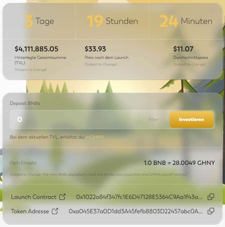 Screenshot meines Grizzlyfi Community Fairlaunch Investments