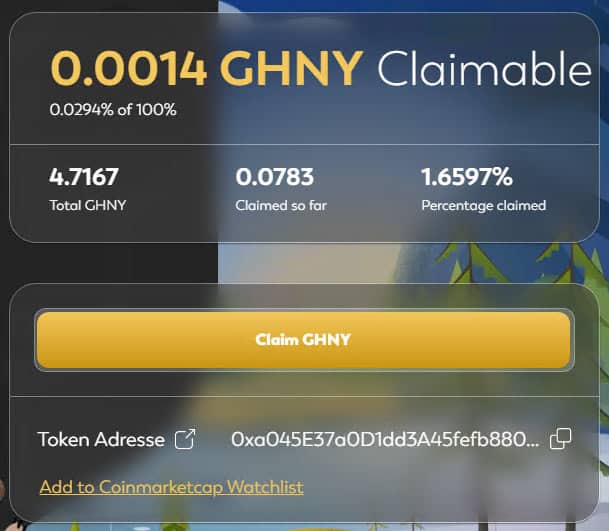 GHNY Token claimed so far