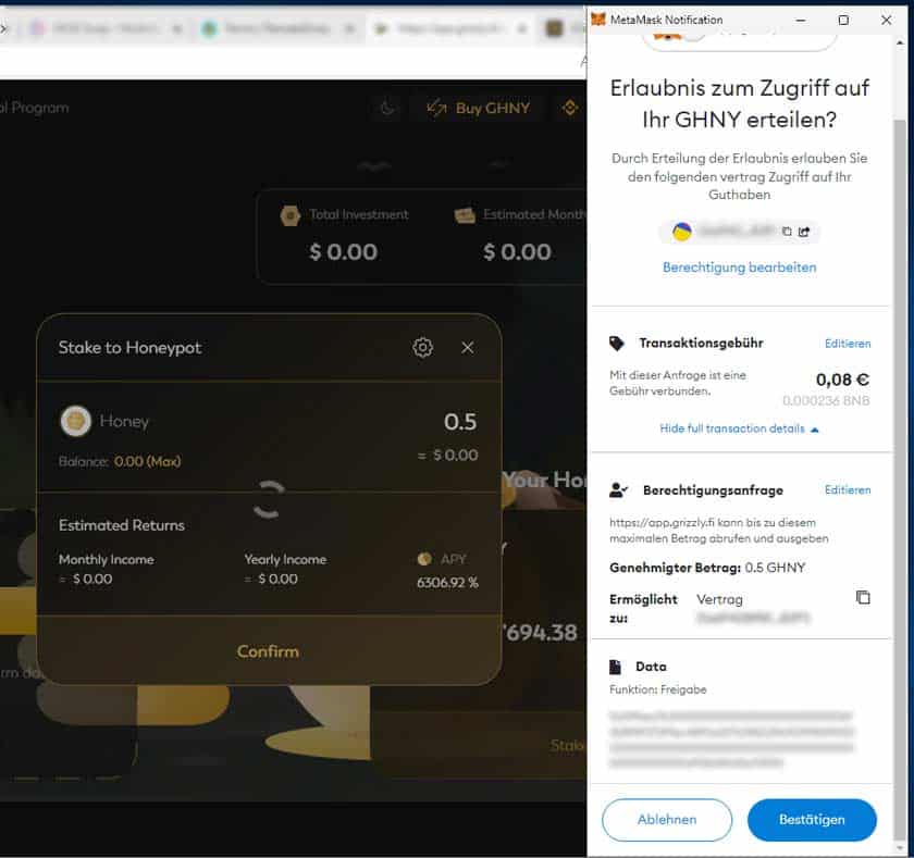 Grizzlyfi Honeypot MetaMask Anleitung