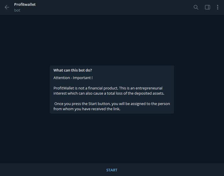 Screenshot ProfitWallet Start des Bots