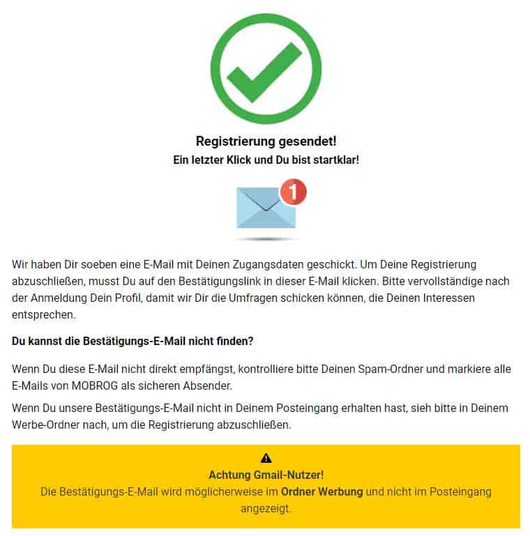 MOBROG Registrierung Bestätigung