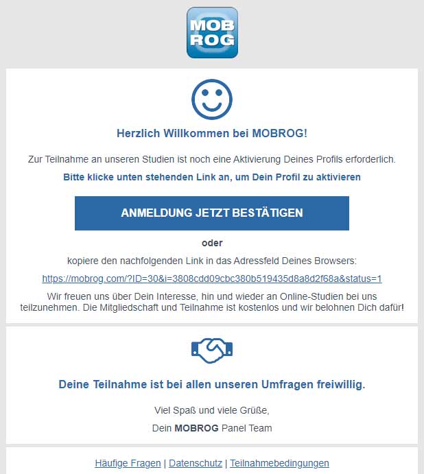 MOBROG Registrierung Mail