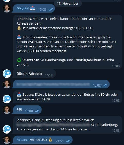 Profit Wallet Auszahlung November 2022 Screenshot