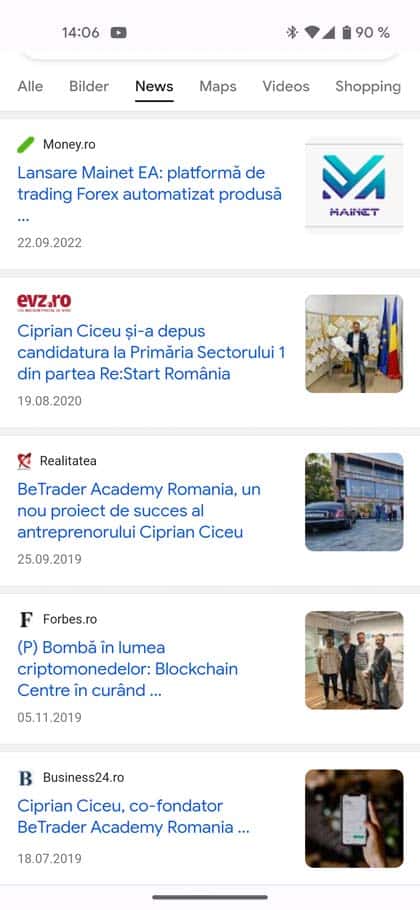 Screenshot Ciprian Ciceu bei Google News
